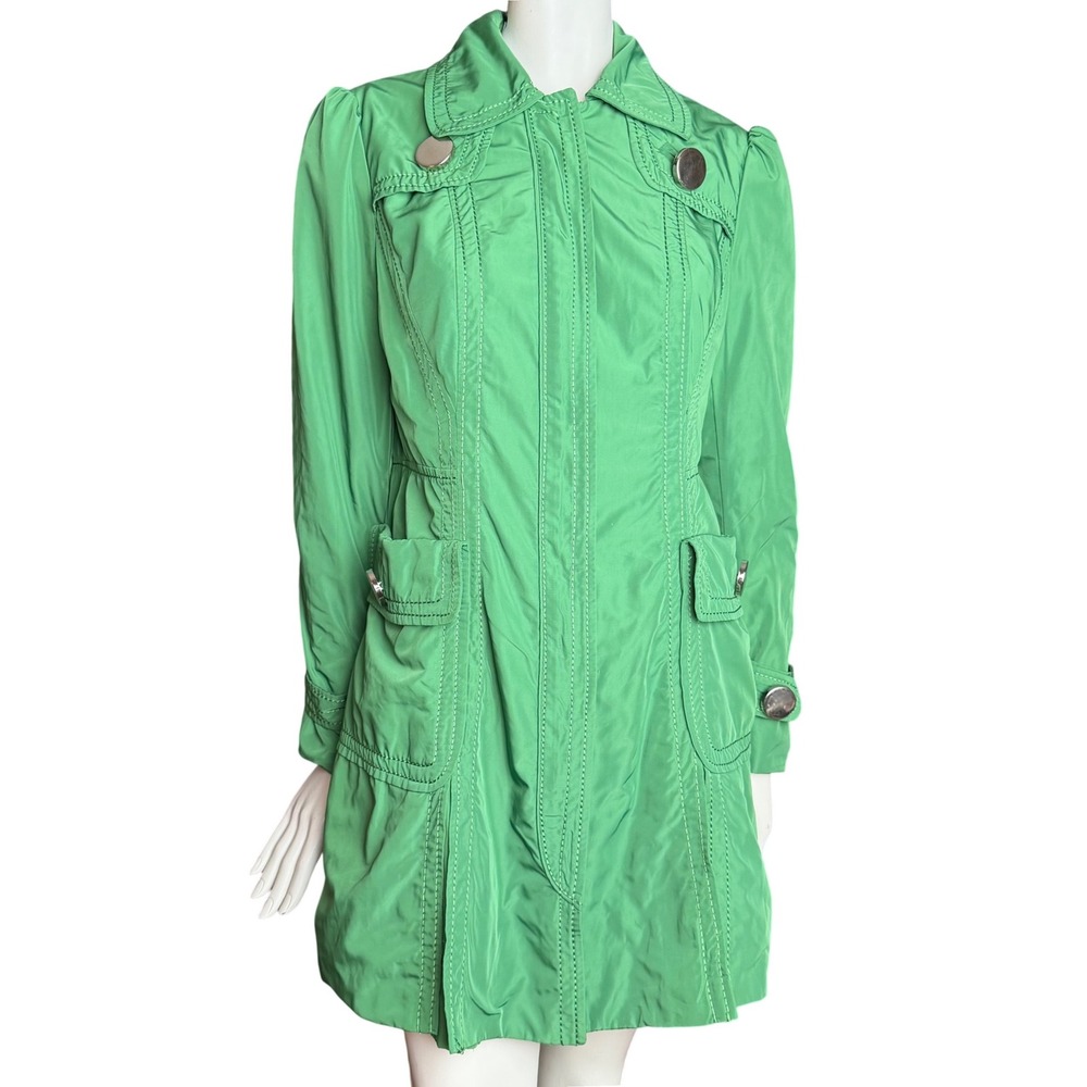 Vintage 70's Green Trench Coat Metallic Button Mod Retro Y2K Indie Sleaze Sz M